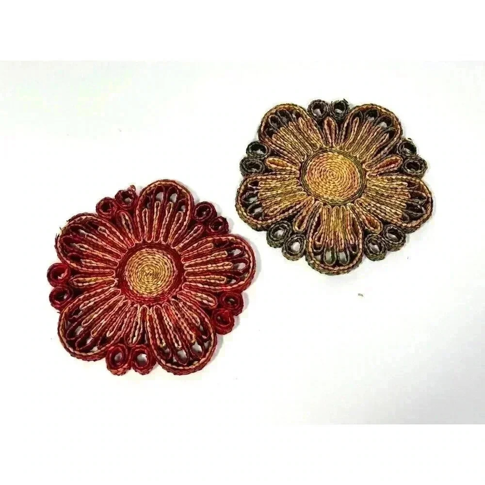 Vtg Staw Rattan Woven‎ Kitchen Trivets Braided Boho Multicolor 8" Hot Pad Lot 2 - Picture 2 of 5